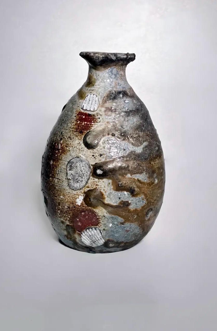 Japanese Studio Pottery Vase | Shell Impressed Stoneware Bud Vase | Organic Modern Decor