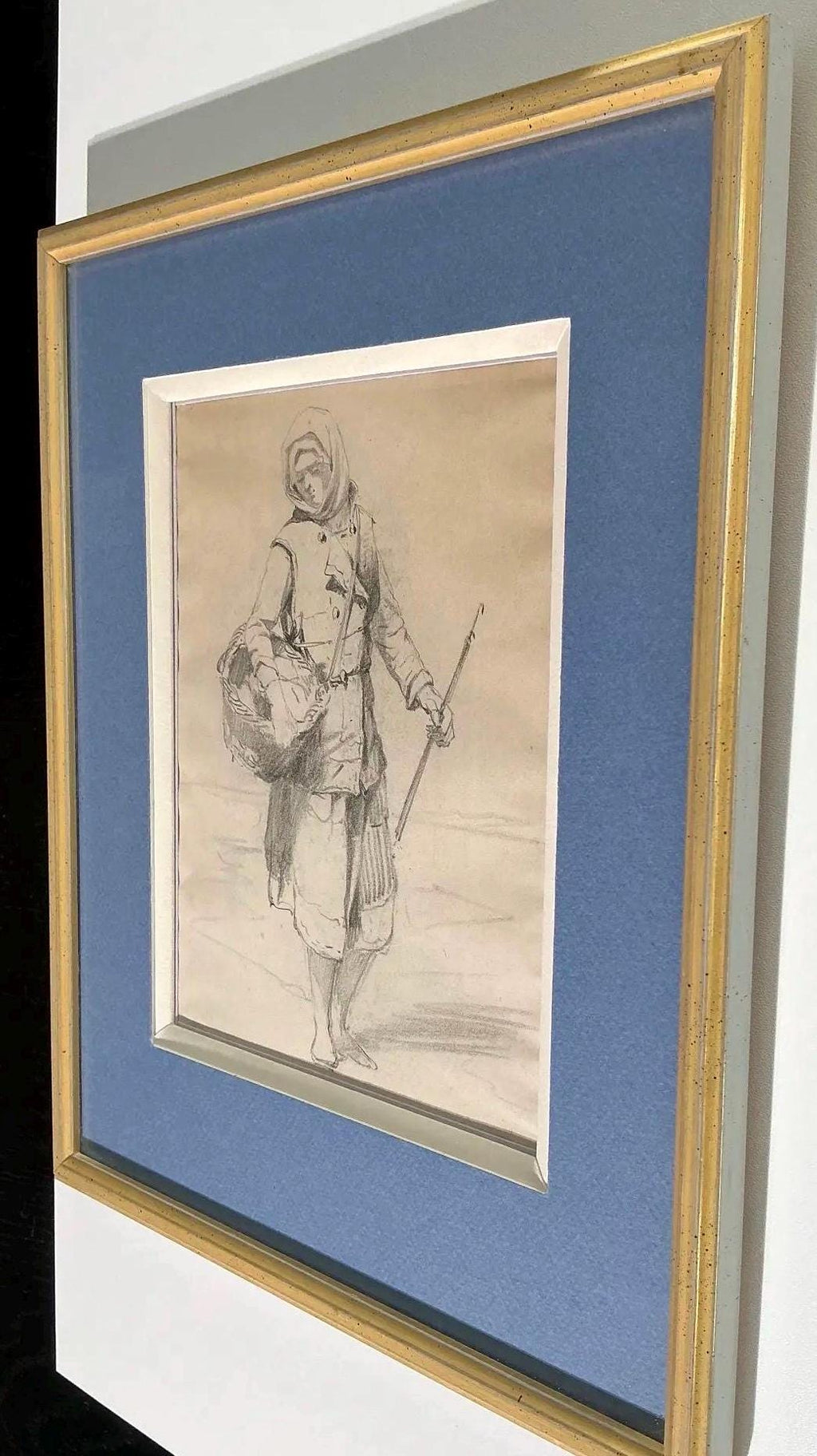 H.E. Bernard Attributed Breton Fisherwoman Study | Framed Antique French Drawing | European School Genre Sketch