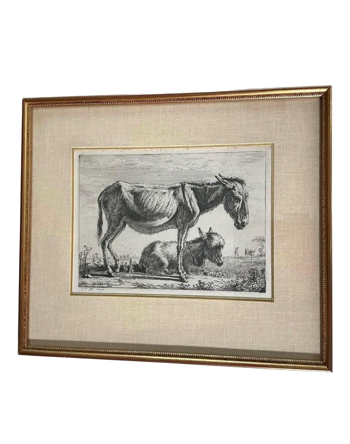 Jean-Jacques de Boissieu 1797 Jenny With Its Foal Antique French Engraving