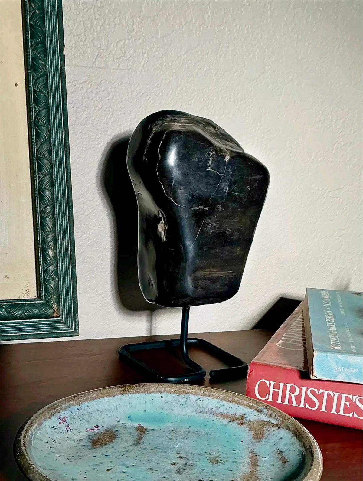 Vintage Petrified Wood Specimen on Metal Stand | Organic Modern Natural Stone Sculpture