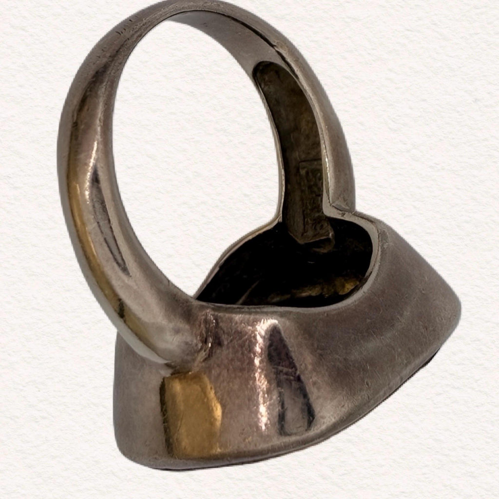 Vintage Sterling Silver Tigers Eye Statement Ring | Modernist Artisan Cocktail Ring | Size 7
