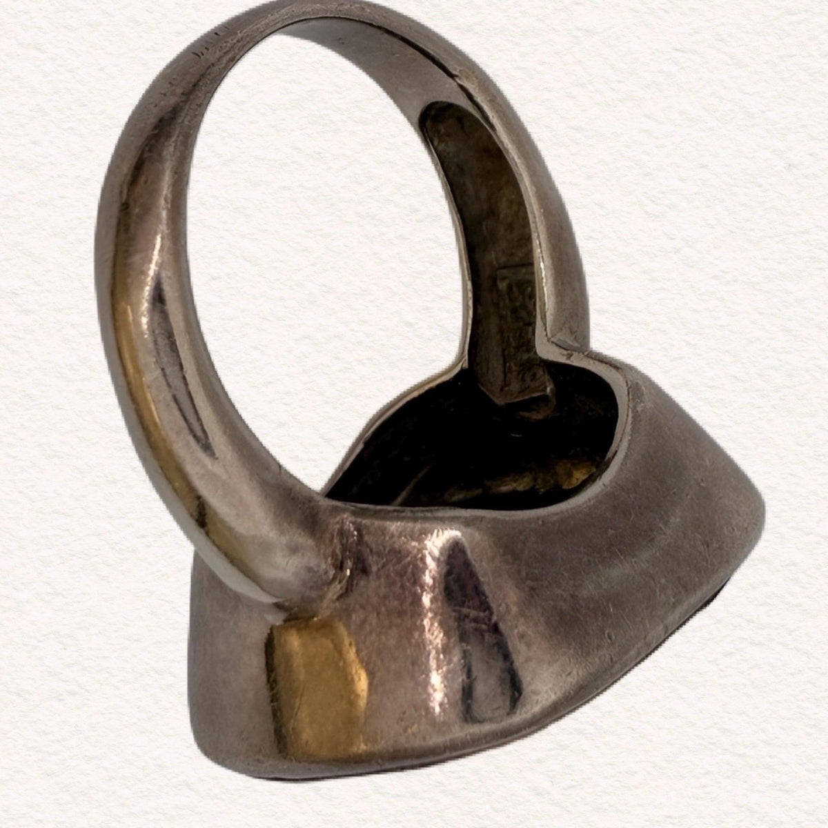 Vintage Sterling Silver Tigers Eye Statement Ring | Modernist Artisan Cocktail Ring | Size 7
