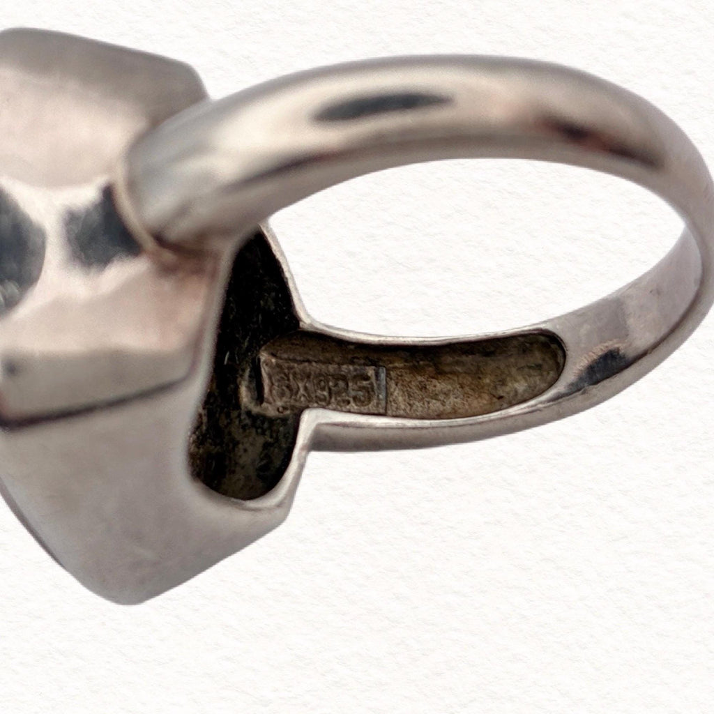 Vintage Sterling Silver Tigers Eye Statement Ring | Modernist Artisan Cocktail Ring | Size 7