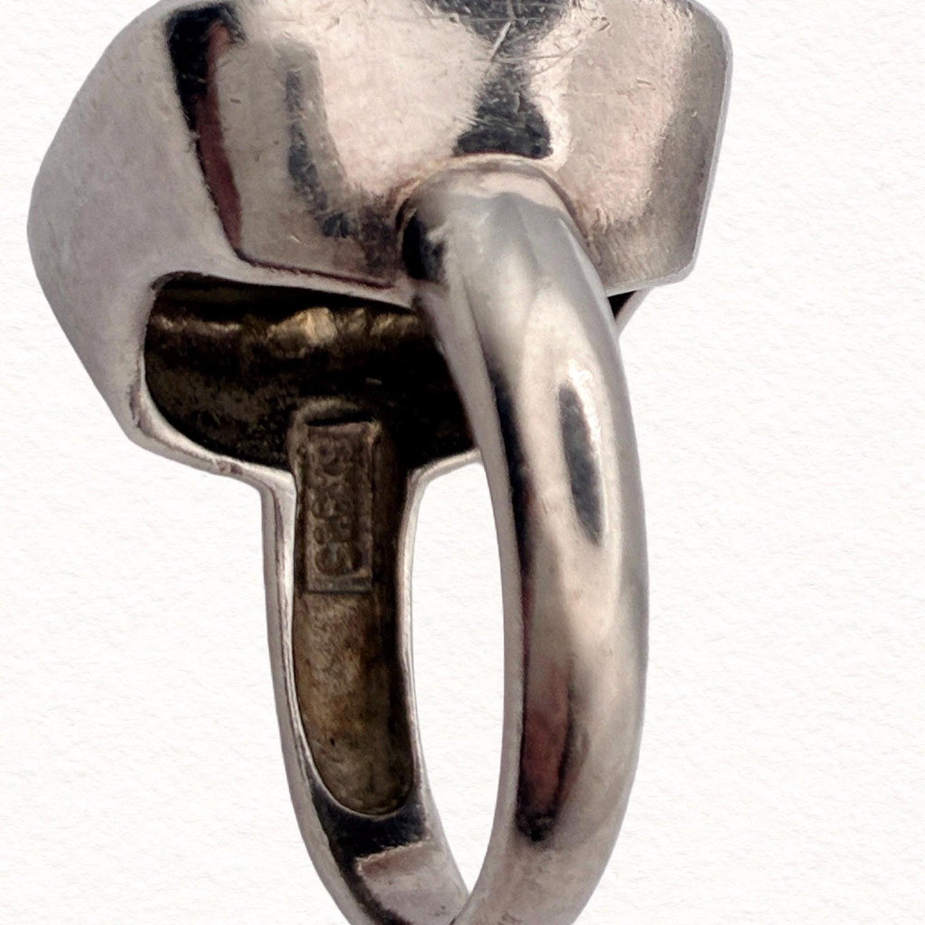 Vintage Sterling Silver Tigers Eye Statement Ring | Modernist Artisan Cocktail Ring | Size 7