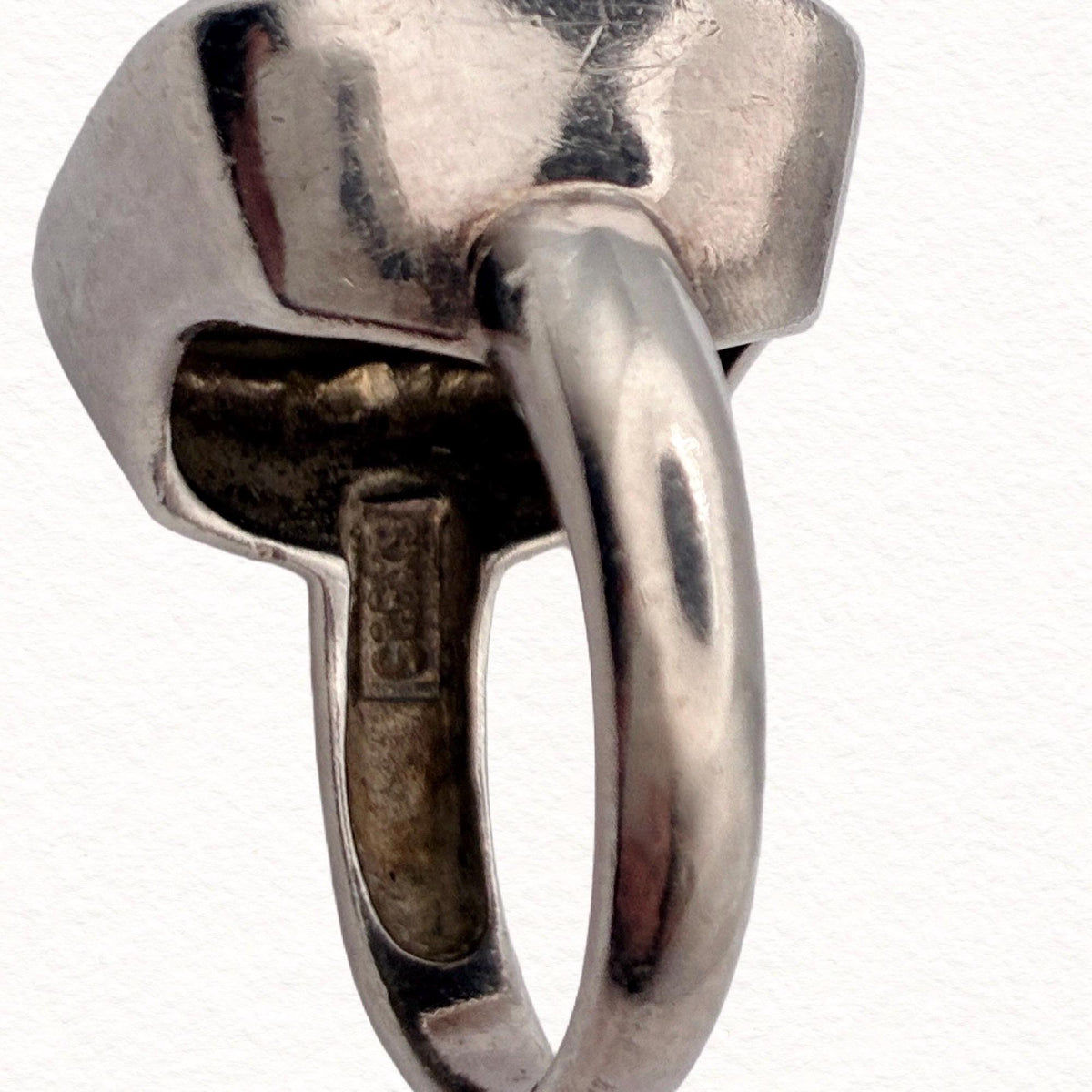 Vintage Sterling Silver Tigers Eye Statement Ring | Modernist Artisan Cocktail Ring | Size 7