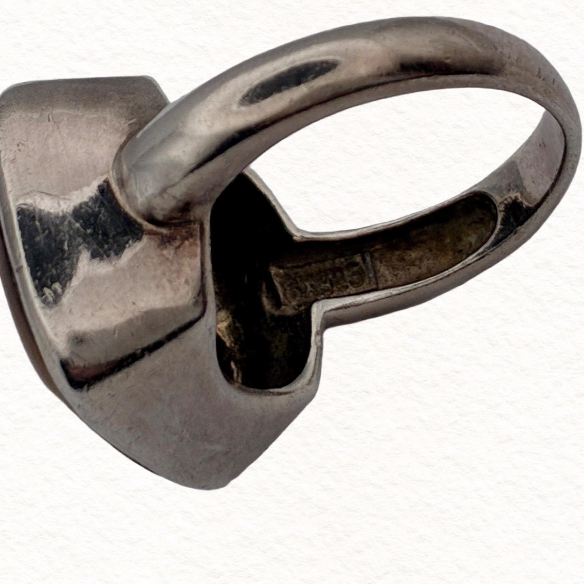 Vintage Sterling Silver Tigers Eye Statement Ring | Modernist Artisan Cocktail Ring | Size 7