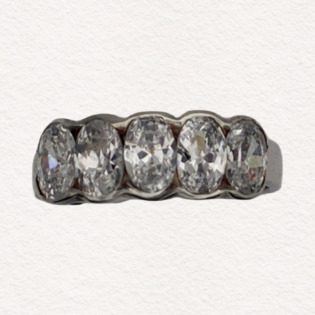 Vintage Sterling Silver Five Oval Stone CZ Ring | Stackable 925 Half Eternity Band