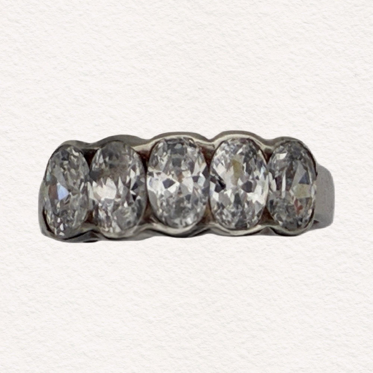 Vintage Sterling Silver Five Oval Stone CZ Ring | Stackable 925 Half Eternity Band