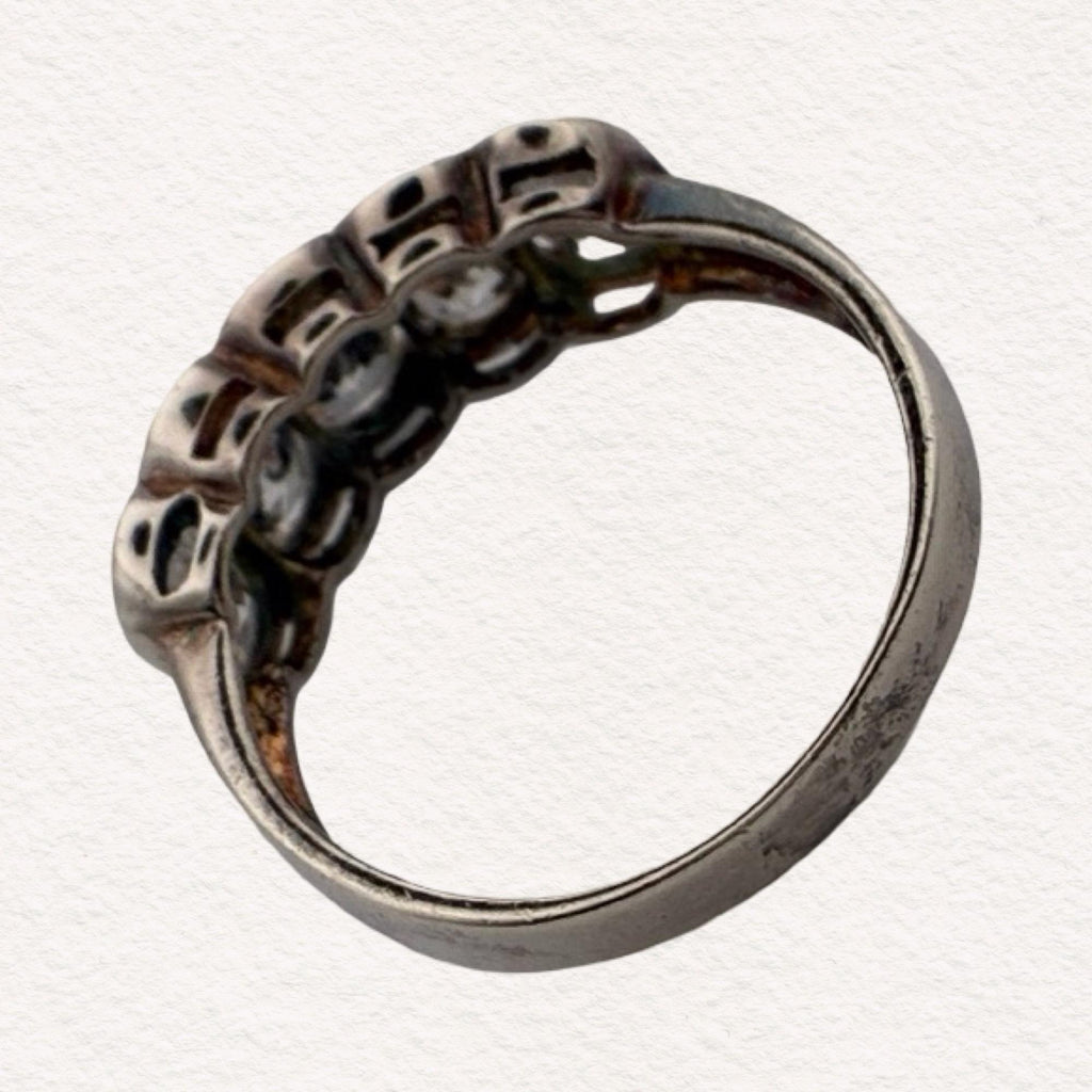 Vintage Sterling Silver Five Oval Stone CZ Ring | Stackable 925 Half Eternity Band