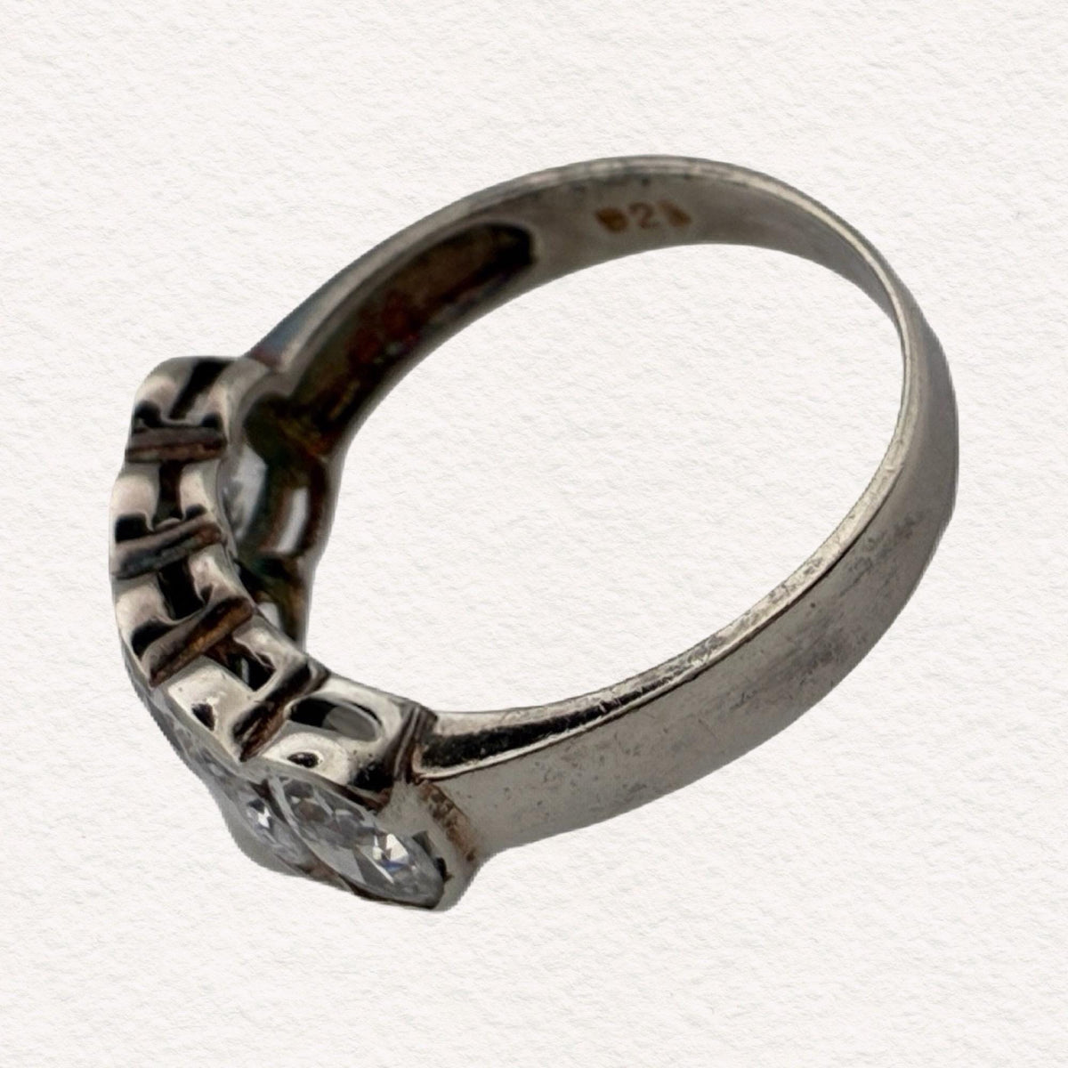 Vintage Sterling Silver Five Oval Stone CZ Ring | Stackable 925 Half Eternity Band