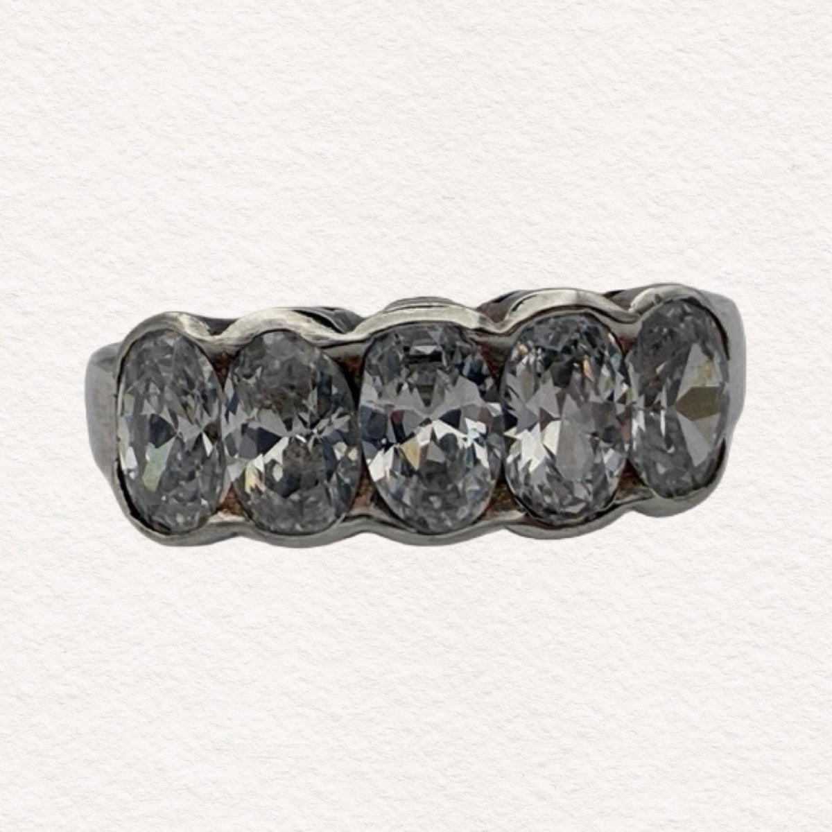 Vintage Sterling Silver Five Oval Stone CZ Ring | Stackable 925 Half Eternity Band