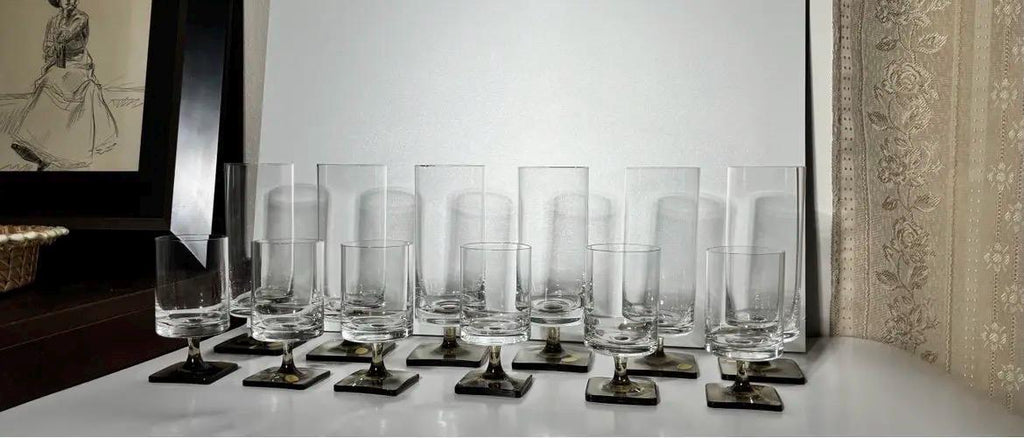 Rosenthal Germany Studio Linie Linear Smoke Crystal Glasses MCM Barware Set - 12