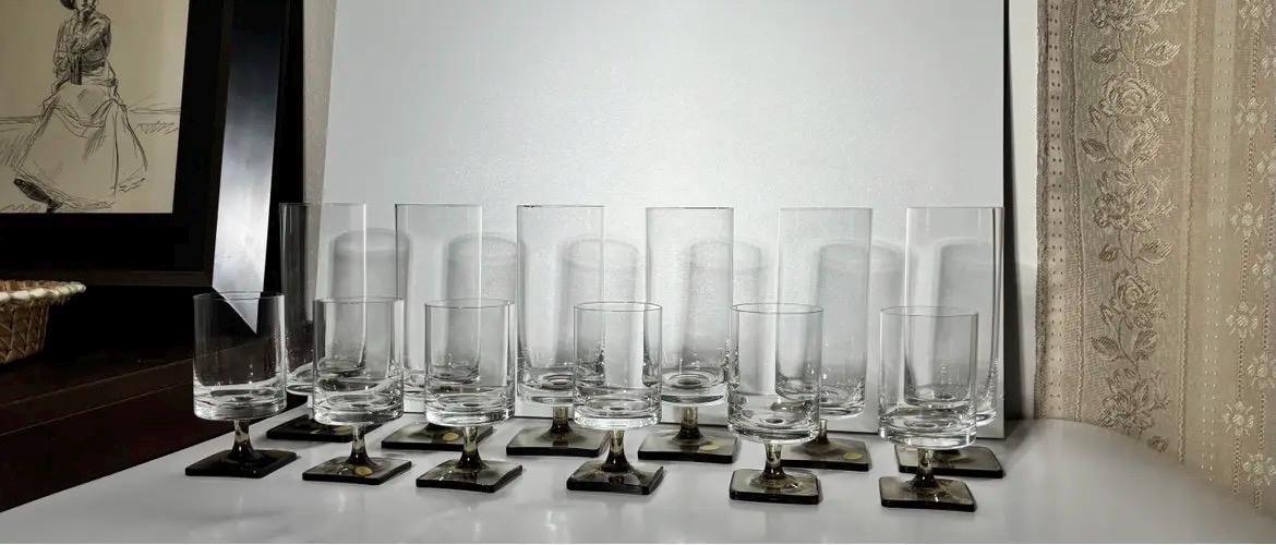 Rosenthal Germany Studio Linie Linear Smoke Crystal Glasses MCM Barware Set - 12
