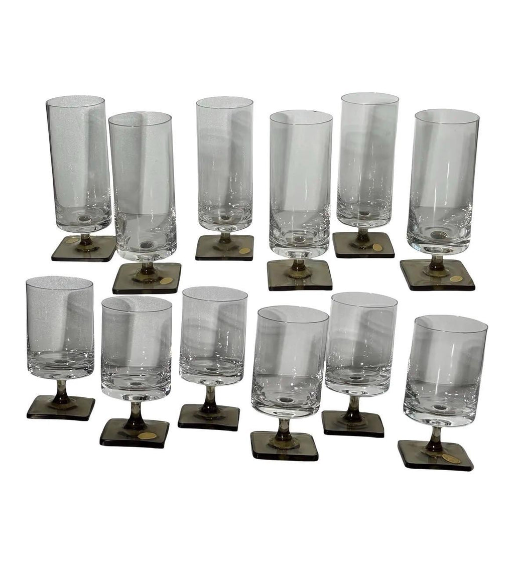Rosenthal Germany Studio Linie Linear Smoke Crystal Glasses MCM Barware Set - 12
