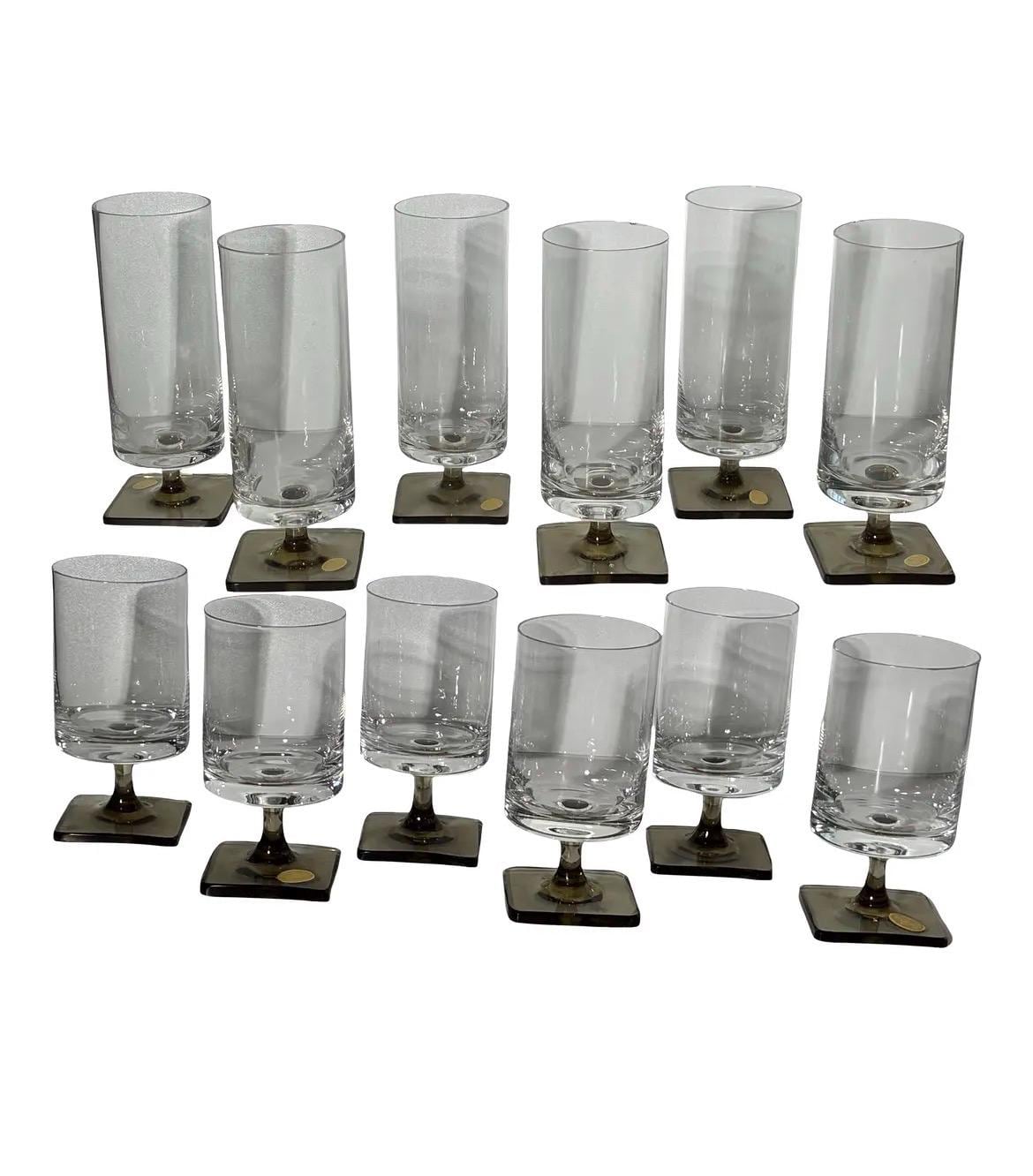 Rosenthal Germany Studio Linie Linear Smoke Crystal Glasses MCM Barware Set - 12