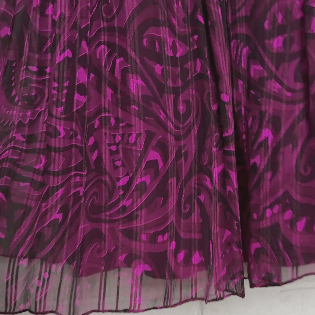 Archival Pauline Trigère for I. Magnin Magenta Paisley Pleated Midi Dress